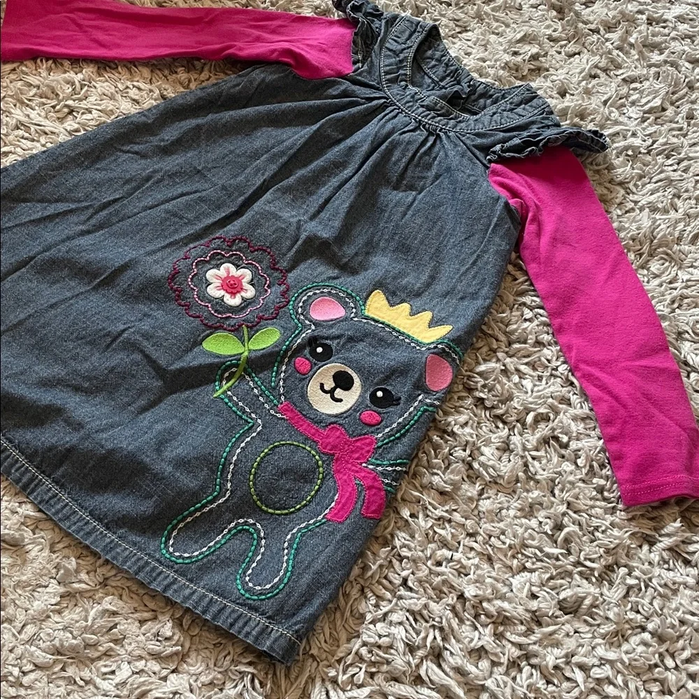 2013 Gymboree “Sweet Music” Bear Chambray Double Sleeve Dress, Size 5T